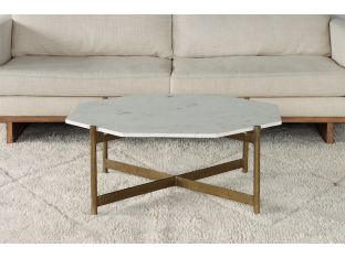 Octagonal Marble Top Coffee Table With Brass Base