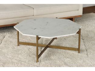 Octagonal Marble Top Coffee Table With Brass Base