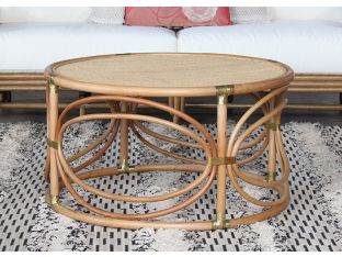 South Seas Rattan Coffee Table W/Brass Accents