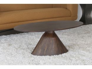 Brown Oval Coffee Table On Tapered Pedestal Base
