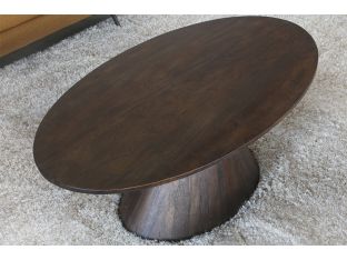 Brown Oval Coffee Table On Tapered Pedestal Base