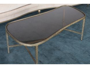 Gold Contoured Coffee Table With Tinted Glass Top 