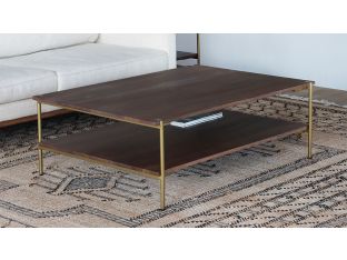 Umber Brown Coffee Table with Antique Brass Base