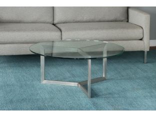Round Glass Top Coffee Table w/ Angled Steel Base