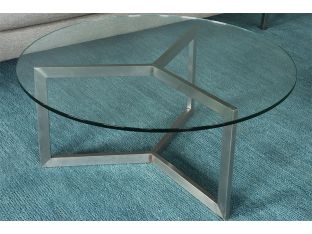 Round Glass Top Coffee Table w/ Angled Steel Base