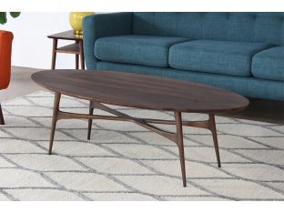 Walnut & Antiqued Brass Oval Coffee Table