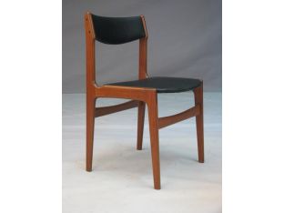 Danish Modern Teak Side Chairs with Black Leather Upholstery