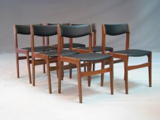 Danish Modern Teak Side Chairs with Black Leather Upholstery