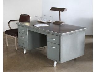 Storm Gray Metal Desk With 5 Side Drawers