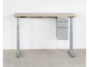 Sit Or Stand Desk With Silver Base & Hanging Cabinet