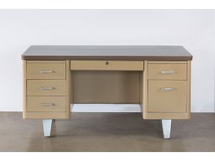 Putty  Metal Desk With Brown Top