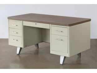 Beige Metal Desk With Two File Cabinets