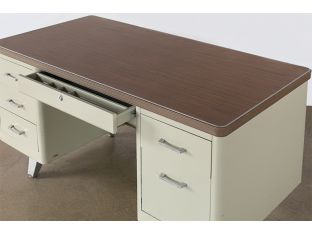 Beige Metal Desk With Two File Cabinets