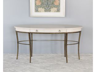 Oval Parchment Finish Writing Desk With Brass Base