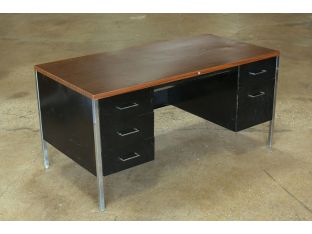 Black Metal Desk With Woodgrain Metal Top