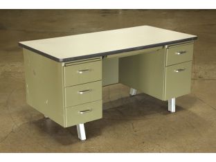 Olive Green Metal Desk With Beige Top