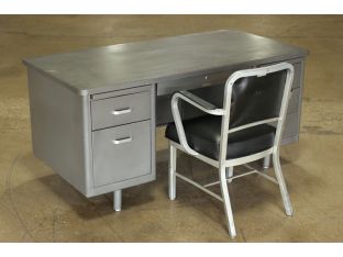 Gray Metal Desk with Gray Top and 5 Side Drawers