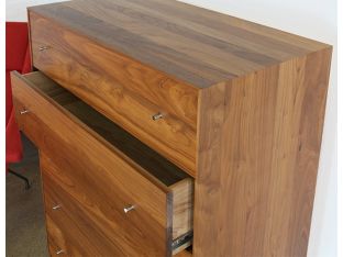 Walnut 5 Drawer Dresser With Stainless Base