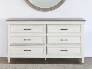 Antique White 6 Drawer Dresser With Wood Top
