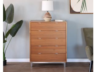 Wood & Stainless Steel 5 Drawer Dresser