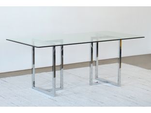 Chrome Sawhorse Dining Table with Glass Top