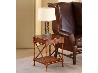 Walnut Lamp Table with Cane Undershelf