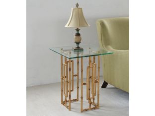 Bamboo Accent Table with Glass Top