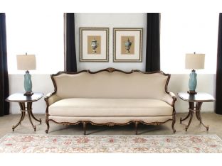 Ornate French Style Tufted-Back Sofa with Gold Gilt Frame