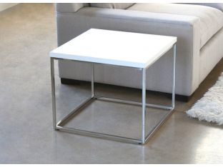 High Gloss White End Table with Stainless Steel Base