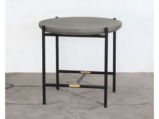 Iron End Table W/Brass Accents & Concrete Top