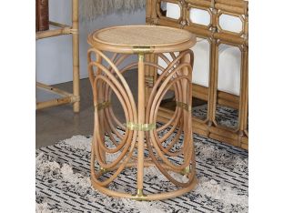 South Seas Rattan End Table W/Brass Accents