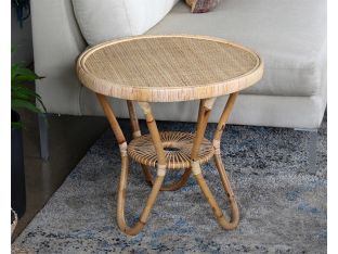 Rattan End Table W/Woven Cane Top