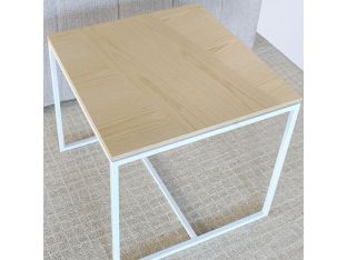 Blonde Wood Top With White Base  End Table 