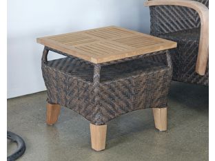 Brown Outdoor End Table With Teak Top