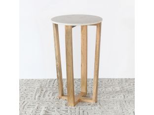 Mango Wood And Marble End Table - 30H