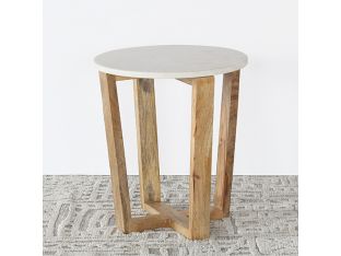 Mango Wood And Marble End Table - 20H