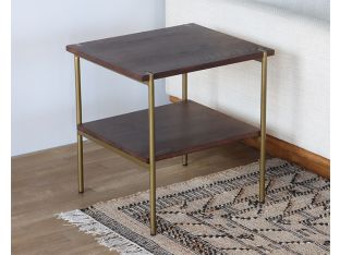 Umber Brown End Table with Antique Brass Base