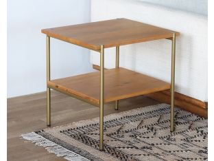 Natural Oak End Table with Antique Brass Base