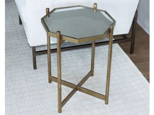 Octagonal Mirror Top End Table with Brass Base