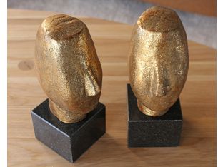 Pair Of Gold Abstract Head Sculptures--Cleared Décor