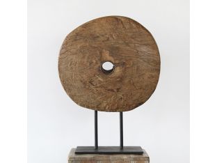 Primitive Wood Disc Sculpture - Cleared Decor