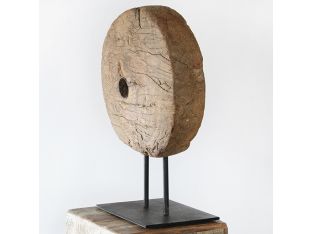 Primitive Wood Disc Sculpture - Cleared Decor