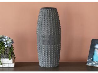 Tall Gray Ribbed Vase - Cleared Decor