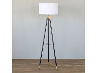 Black Metal Tripod Floor Lamp With Brass Accents