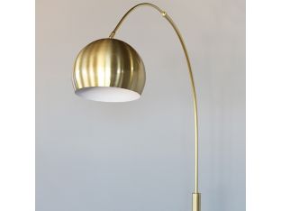 Brass Arc Lamp With Brass Hood Shade And Marble
