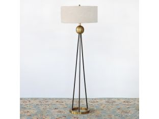 Antique Brass and Black Iron Floor Lamp