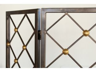 Bronze Iron Fireplace Screen with Brass Accents
