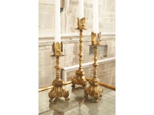 Set of 3 Gold Leaf Tapered Candle Holders