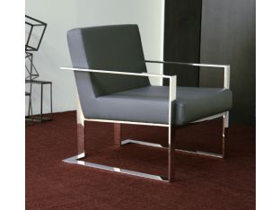 Gray Leatherette and Polished Stainless Steel Lounge Chair