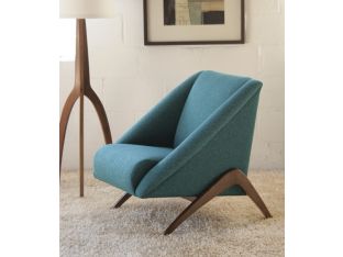 Blue Woven Lounge Chair with Walnut Legs detail